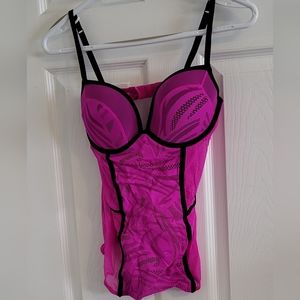 Pink with black corset style lingerie and matching cheeky panties
